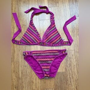 BECCA Pink and Purple w Orange Striped Bikini